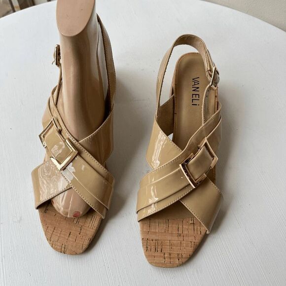 NEW! VANELi Clovis Block Patent Leather Ecru Sling Back Casual Sandals Low Hee - Picture 11 of 11
